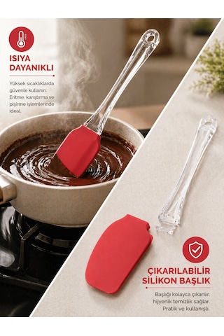 Beylini Silikon Spatula Premium Çok Amaçlı Esnek Uçlu Çıkarılabilir Başlıklı Isıya Dayanıklı Pasta Mutfak Kırmızı