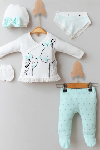 Peruflic Little Mause Desenli % 100 Pamuk 5'li Kız Bebek Hastane Çıkış Seti 0-3 Ay