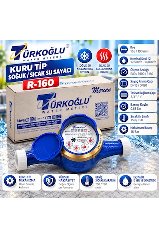 Türkoğlu Remont Sıcak Soğuk Su Sayacı - Ev İşyeri Tipi Su Saati-r160 Beyaz