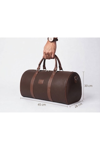 Klasik Vegan Deri Unisex Seyahat Spor Hastane El Ve Omuz Çantası Kabin Boy El Valizi Hostes Bavulu 45x30x28 Cm Acı Kahverengi