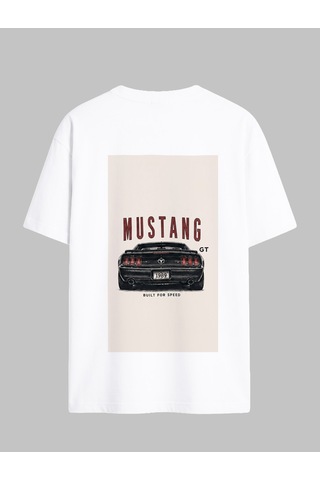 Black Nova Oversize Baskılı Unisex Tişört Mustang Gt Beyaz