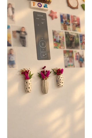 El Yapımı Seramik Minyatür Buzdolabı Saksı Magnet