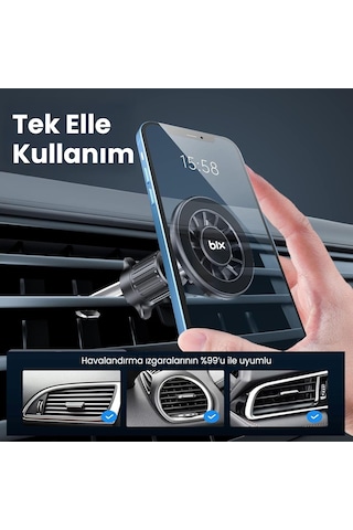 Bix Bxch13 360 Derece Metal Kancalı Manyetik Havalandırma Izgarası Araç İçi Telefon Tutucu