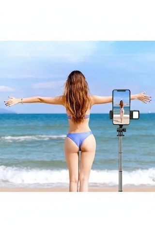 Katlanabilir Uzaktan Kumandalı Selfie Çubuğu Işıklı Masa Üstü Tripod Telefon Tutucu Siyah