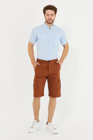 Erkek Lacivert Renk Kargo Yandan Cepli Esnek Kumaş Slim Fit Kapri Şort M