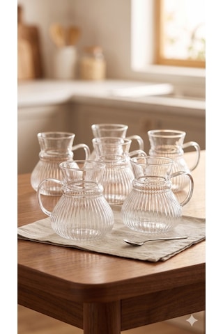 Keyf Çay Borosilikat Çizgili Cam Bardağı Seti 200ml Renkli