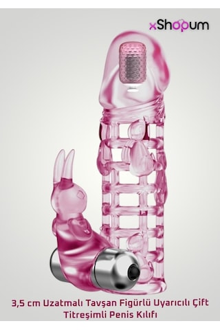 xShopum 3,5 Cm Uzatmalı Tavşan Figürlü Uyarıcılı Çift Titreşimli Penis Kılıfı