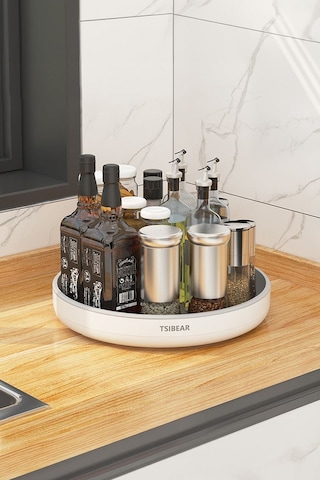 360 Dönen 25 Cm Mutfak Kiler Banyo Düzenleyici Döner Raf Cin876 Beyaz