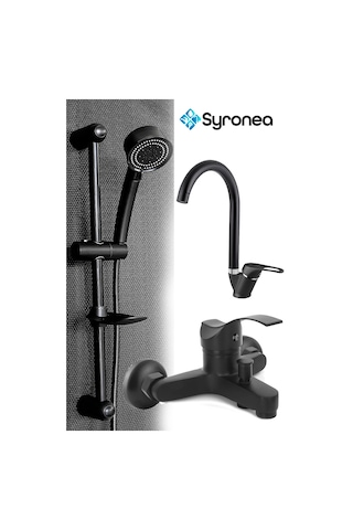 Siyah Sürgülü Banyo Lavabo Duş Seti Batarya Musluk 3 Parça Yenileme Seti Siyah