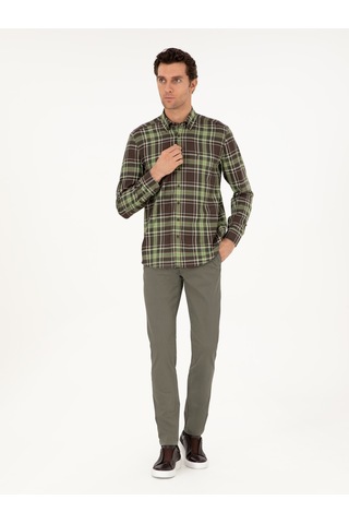 Cacharel Haki Slim Fit Pamuk Karışımlı Kanvas Pantolon Yesıl