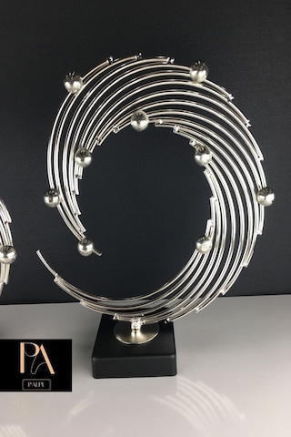 Gümüş 2'li Ofis Metal Aksesuar Biblo Ev Salon Dekorasyon Obje