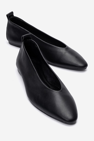 Luvishoes Jenas Siyah Cilt Hakiki Deri Kadın Babet Ayakkabı