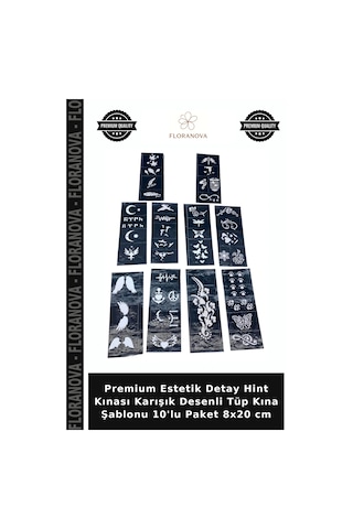 Premium Estetik Detay Hint Kınası Karışık Desenli Tüp Kına Şablonu 10'lu Paket 8x20 Cm