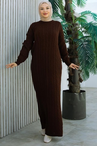 Brc2440kahve-bisiklet Yaka Örme Triko Elbise Kahve
