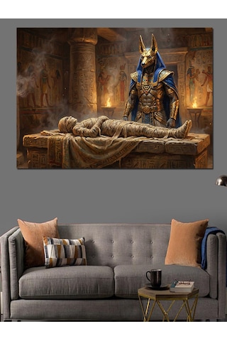 Antik Mısır Anubis Ve Mumya Dekoratif Kanvas - Mdf Ahşap Tablo