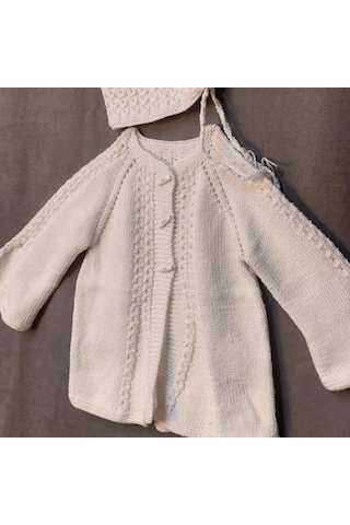 Uretti - Talia 8659 - 4004 El Örgüsü Kız Çocuk Beyaz Hırka Ve Şapka Takım - 2 Yaş Beyaz