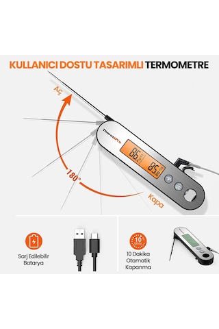 ThermoPro TP610 Su Geçirmez, Dijital ve Işıklı Çift Problu Katlanabilir Profesyonel Gıda Termometre
