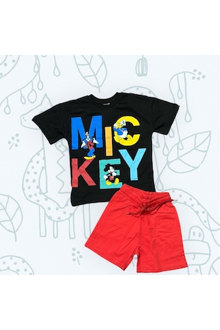 Lolliboomkids Yeni Sezon Sevilen Çizgi Karakterler Mickey Baskılı T-shirt Şort 2'li Alt Üst Takım Kırmızı