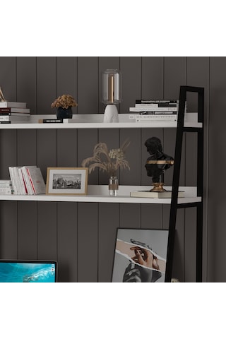 Asra Trend Metal Kitaplıklı Çalışma Masası METALKÇM01 %100 MDF Raf Üniteli Beyaz