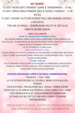Epoksi Reçine Başlangıç Seti 32 Parça Renkli Pigment+mica Toz + Sim Pul Seti Uv Ve Epoksi Uyumlu