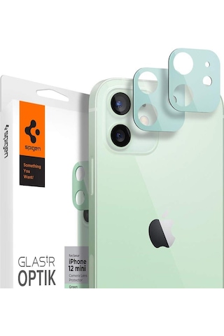 Spigen Apple Uyumlu iPhone 12 Mini İle Kamera Lens Cam Ekran Koruyucu Glas.tr Optik 2 Adet Green Yeşil