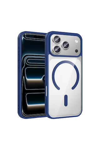 İos Uyumlu İphone 17 Pro Max İçin Magsafe İle Uyumlu Kılıf Sararmaz Şeffaf Kapak Ege Lacivert
