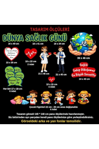 Dünya Sağlık Günü Okul Panosu Figür Seti Hazır Kesim Sınıf Süsü 7