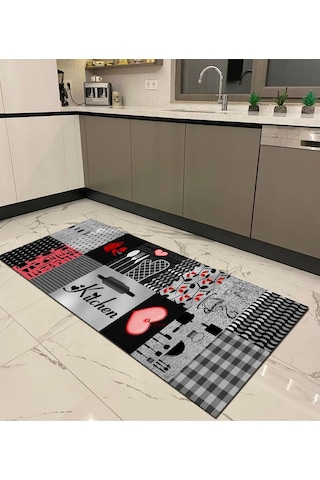 Gri, Kitchen Kaymaz, Pamuk Dokuma Taban Mutfak Halısı (477548470)