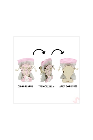 Ahşap Standlı 10cm X 8cm Kese, Pembe Uçan Balon - 1 Adet Renkli Çok Renkli