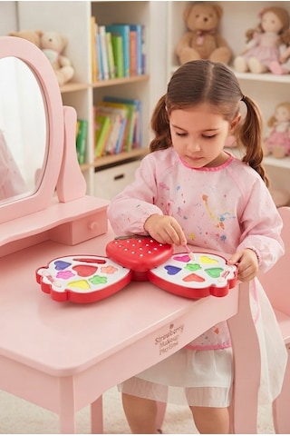 Çilek Şekilli 2 Katlı Çocuk Makyaj Ve Güzellik 12 Cm Boyutunda Eğlenceli Güzellik Oyuncak Seti