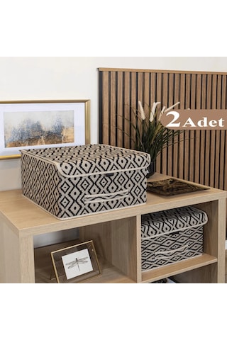 2 Adet Bohe Çok Amaçlı Kapaklı Kutu Mini Raf Düzenleyici 30x30x23