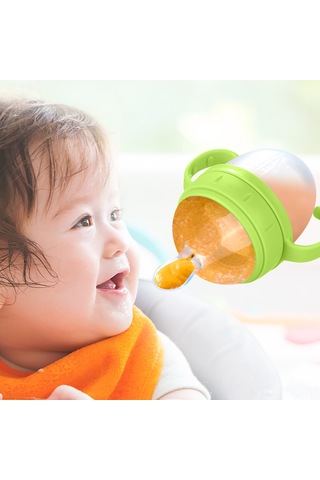 Padalink Yeşil 150ml Gn033 Bebek Reçeli Bardağı - Sırt Çantası Kaşığı İle, Sızıntısız, Toksik Olmayan, Taşınabilir Silikon Mam Ürünü