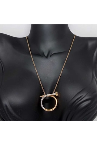 Kadın Çivi Model Zirkon Taşlı 316l Çelik Kolye Altin