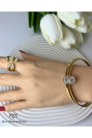 Sonsuzluk Figürlü Zirkon Baget Taşlı Çelik Ajda Charmı / Kolye Ucu Gold