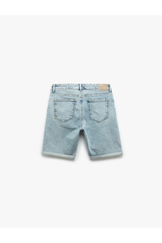 Koton Pamuklu Slim Fit Katlamalı Paça Bermuda Jean Şort Bleach 5sam40002ıd Açık Mavi