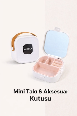 Premium Mini Takı Kutusu Aynalı Seyahat Boy Bölmeli Mücevher Organizer - Beyaz 1 Sıra Beyaz