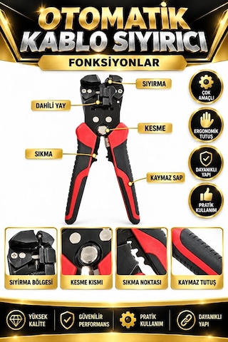 Otomatik Kablo Sıyırma Pensesi 150 Mm Elektrikçi Kablo Soyma Alet