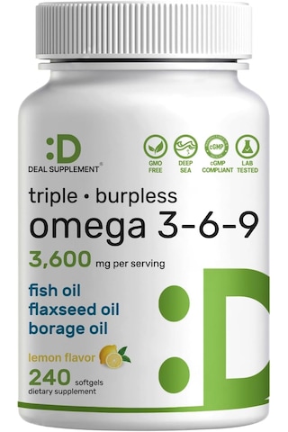 Deal Supplement Triple Omega 3-6-9 Fish Oil With Flaxseed Oil Borage Oils High Epa + Dha 3,600mg 240 Softgels