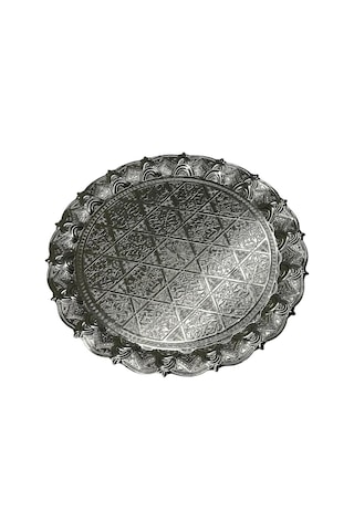 Yuvarlak Gümüş İşlemeli Sunum Tepsisi 34cm X 34cm 709762
