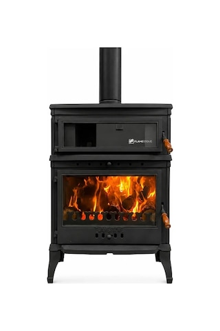 Flame Stove Fs-045 Retro Lux Yüksek Verimli Çift Yanmalı Odun Kömür Sobası Fırınlı Döküm