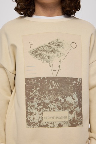 Panço Erkek Çocuk Baskılı Bej Sweatshirt Krem
