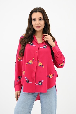 Koza Butik Kadın Nakış İşlemeli Oversize Gömlek 1735-24 001