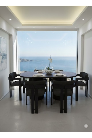 Noıre Ahşap Modern Yemek Masası 6 Kişilik Yemek Masa Takımı Siyah Siyah