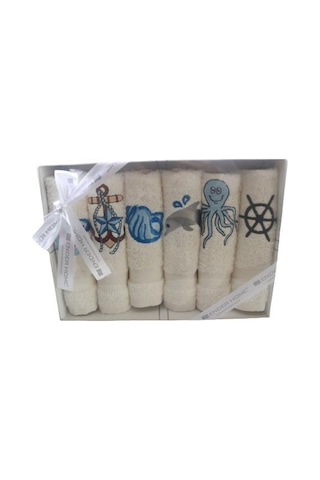 30x30 Cm 6 Ad. Deniz Tema Nakışlı Kutulu Peçete Mutfak Havlu Seti