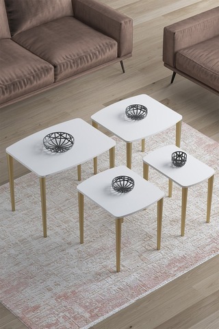 Canisa Concept Anka Serisi Mdf 1.sınıf 4lü Zigon Sehpa Takımı Beyaz / Gold Beyaz - Altın