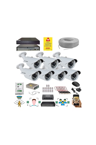 7 Kameralı Set - 5 Mp 1940p Sensör 6 Megapiksel Sony Lens Metal Kasa Ip Güvenlik Kamerası Seti