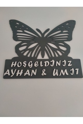 Kelebek Kapı Süsü Kişiye Özel Antrasit