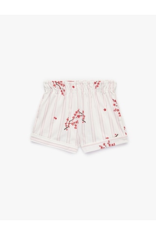 Koton Çiçek Desenli Beli Lastikli Rahat Kesim Çizgili Şort Pijama Altı Pembe Çizgili 6slk80031mw