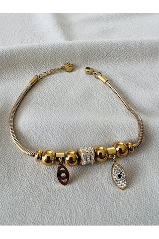 Gold Çelik Göz Detaylı Charm Bileklik Gold - 570875878 Gold