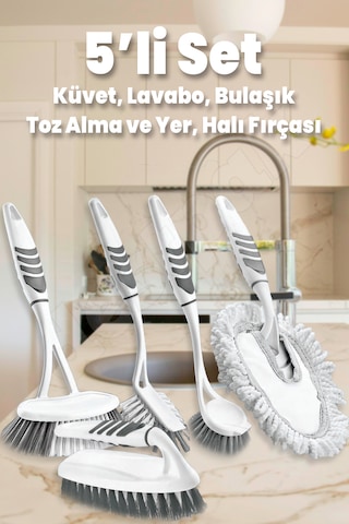 Banyo Bulaşık Lavabo Toz Alma ve Halı Fırça Seti 5'li